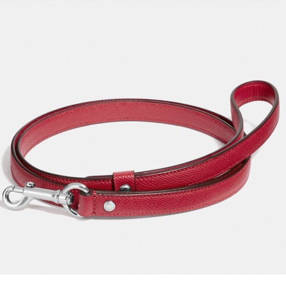 New COACH Small Pet Dog Leash Red Crossgrain Leather
